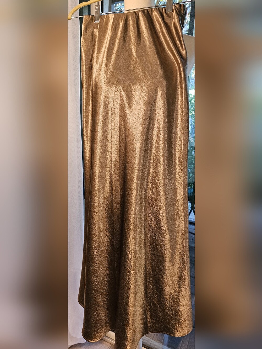 Elle Grey Muted Gold Champagne Satin Bias Maxi Skirt Small